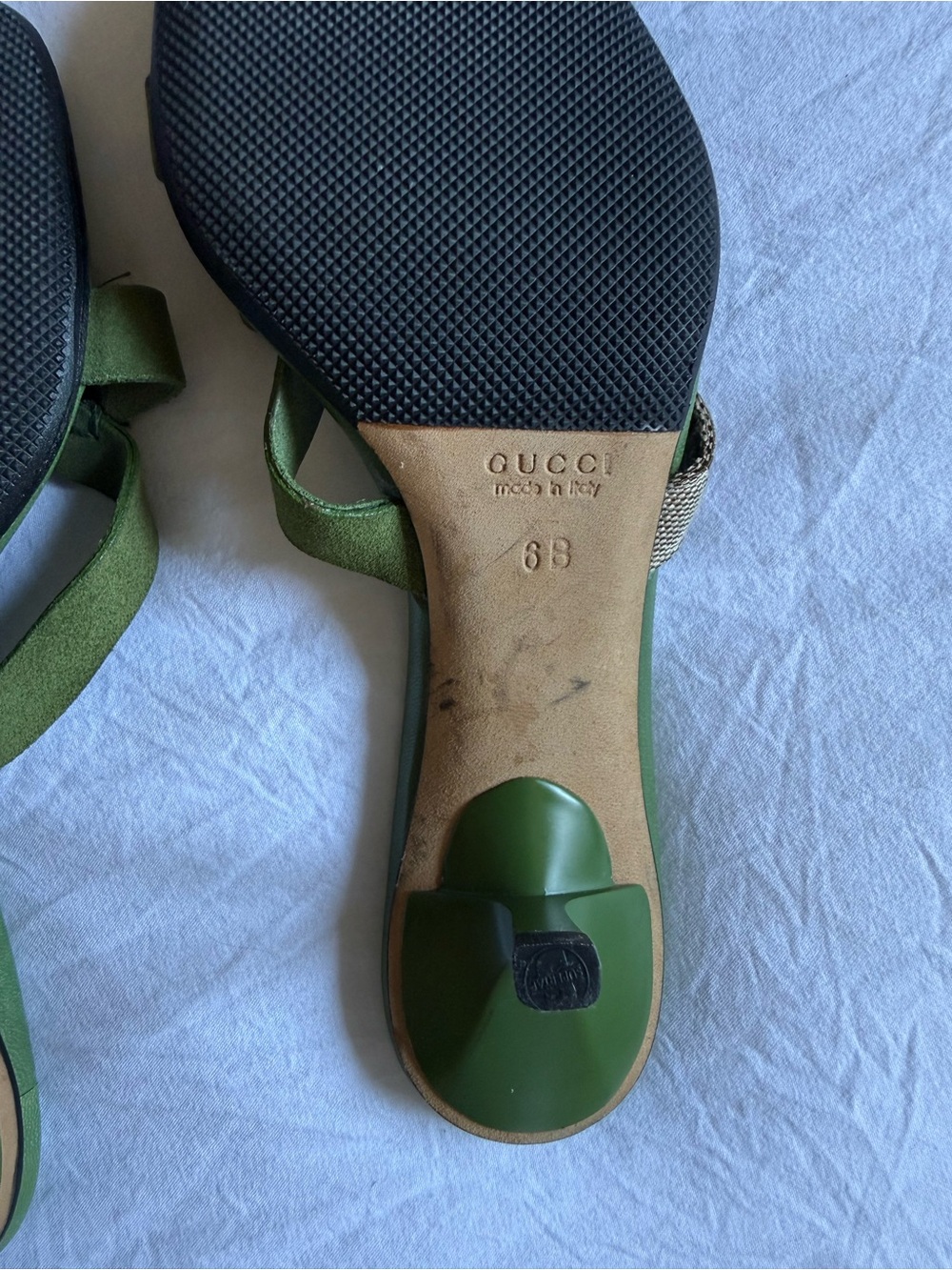 Gucci Tom Ford era Green/Brown GG Canvas with Suede mules/sandals on kitten heel - Picture 6 of 16